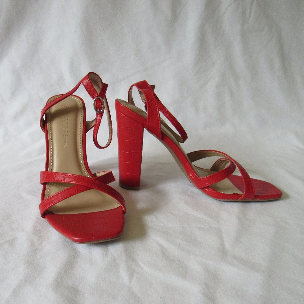 Red Block Heels Sandals 7.5